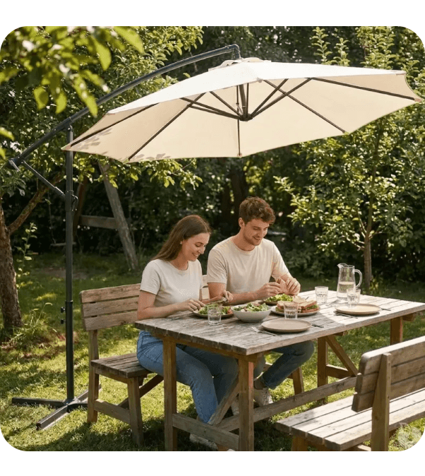 Parasol déporté Alizé 3,5 m installé sur une terrasse
