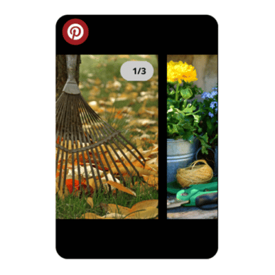Exemple de publicité Pinterest Ads avec un carrousel présentant une partie du catalogue produit du jardinage.