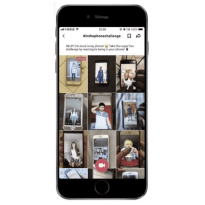 Exemple de format publicitaire TikTok Ads avec un Hashtag Challenge interactif.