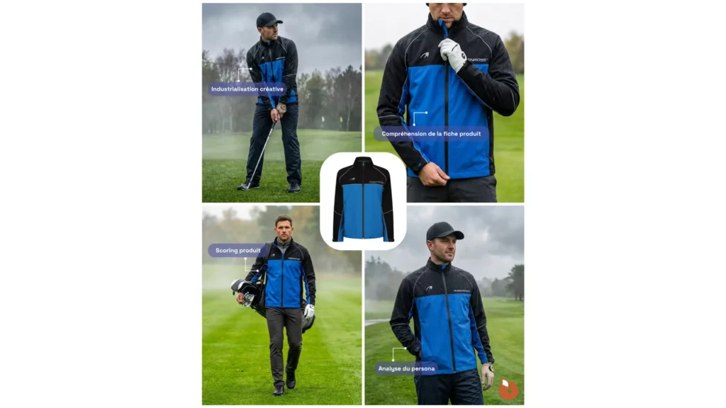 Creative Intelligence SteerFox : veste de golf Benross générée par IA avec scoring et persona